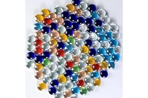 Hisredsun 290 Stück Glaskieselsteine, 17-20mm 1,35 kg Flache Marmorperlen, Vasenfüllsteine, Künstliche Kristallsteine, Dekorative Glassteine Für Aquarium, Blumentopf, Landschaftsbau