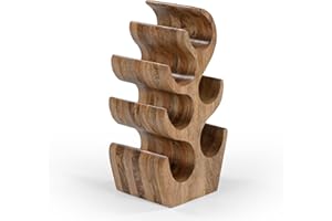 ‎IANANAS iAnanas Handgefertigter Weinflaschenhalter aus Mangoholz 6 Fächer Skulpturenstruktur natürliches Holzfinish Elegantes platzsparendes Design für Arbeitsplatte Wohnzimmer Küche Bar Moderne Dekoration