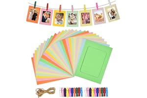 FANGEHONG 30 Pezzi Cornice per Foto in Carta Kraft con Clip in Legno e Corda di Canapa Set, 6x4 Pollici Colorato Cornici Portafoto in Cartone per Casa Scuola Ufficio Parete DIY Sospesa Decorazione (Colorato)