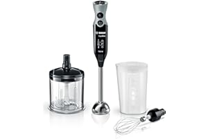 Bosch – Batidora de mano profesional, ErgoMixx, 750 W, 12+1 velocidades, QuattroBlade, Picador y vaso, Negro, MSM67160