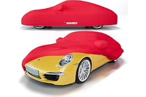 ‎BUSHBOCK PREMIUM COVER BUSHBOCK® Premium Autoabdeckung Indoor für Porsche o.ä. - Satin Schutzhülle Stoff - Abdeckplane Autoplane Autogarage Innenbereich - 2 Farben, 4 Größen (Rot, M)