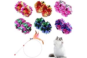 EHDWXVZM 12 palline di carta che scricchiolano, 1 divertente bastone per gatti, palline per giocattoli da masticare, palline colorate di carta, giocattoli per interni per gatti