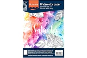 Vaessen Creative Florence Carta per Acquerello Pressata a Caldo A4, Bianco, 200 g/mq, Qualità Belle Arti, Grana Satinata, 100 Fogli per Pittura, Handlettering, Progetti Artistici e Altro Ancora