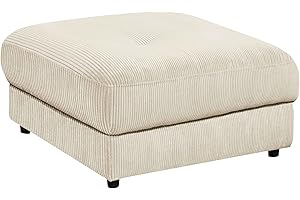 ‎STELLA TRADING BARURA Fußhocker gepolstert in Cord-Optik, Cream - Bequemer Wohnzimmer Polsterhocker quadratisch - 84 x 43 х 84 cm (B/H/T)