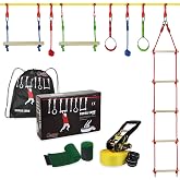 ALPIDEX Ninja Line 15m Slackline Kids Obstacles Rings Swing | Circuit, Rope Ladder, Knots, Climbing Net, Game Tower, Garden,
