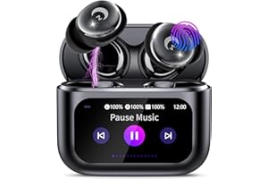 VEKJ Wireless Earbuds with Smart Touch Screen, Mini Sleep Earbuds Bluetooth 5.4 Headphones In Ear with Noise Cancelling Mic, 48H Bass Stereo Ear Buds, 5 EQ Modes/IP7 Waterproof Earphones Black