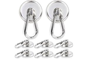 MAGXCENE 8 Piezas 32mm Ganchos Magnéticos 30KG Fuerza de Atracción, Imanes Neodimio Gancho 360 ° Gancho Magnético Giratorio, Imanes con Gancho para Refrigerador de Cocina, Techo, Parrilla, Garaje