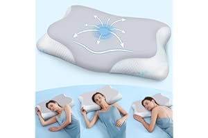 CloudÉtoile Ergonomisches Kopfkissen Memory Foam Kissen‑ 2‑in‑1, Orthopädisches Kissen für Seiten Rücken & Bauchschläfer, Nackenstützkissen Kopfkissen Seitenschläfer Hellgrau 64x38x12cm