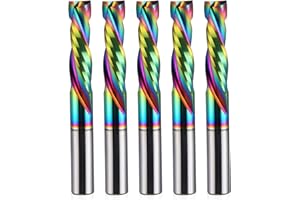 HOZLY Revêtement DLC, Coupe vers le haut vers le bas, 2 flûtes, fraises en carbure spiralé, fraises CNC, fraises à bois, tige de 6 mm, diamètre de coupe 6 mm, lot de 5