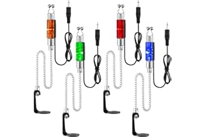Dr.Fish Bite Indicator Set 3/4 Bobbins Carp Fishing Portable LED Illuminated Bite Alarms with 2.5mm Jack Plug, Drop Off Alarm Detachable on Rod Carp Accessories for Rod Light up