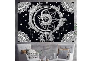 MOLEDA Sol y Luna Tapiz Pared Mandala Tapices Tela Decoracion, Tarot Tapestry Psychedelic Aesthetic Wall Rug Blanket Manta Decorativa Colgante Pared para Dormitorio Sala de Estar, 200x150 cm (Negro 3)