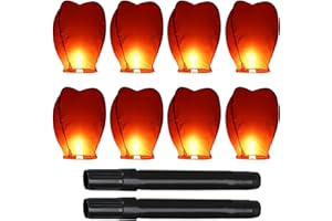 MXHBSTP 8 Pcs Chinese Lanterns with Wax Blocks and Markers Set, Chinese Sky Lanterns, Lanterns to Release in Memory, Red Lanterns for Outdoor Celebrations, Ideal for Weddings Anniversaries and Valentine's Day