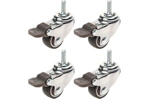 Wheels Casters,Saim 1 Inch Shopping Cart Wheel Trolley Swivel Caster Wheels Soft Rubber TPE M6x 15mm Threaded Stem Caster Wheel (4 with Brakes), 44lb/20kg Load Capacity, Set of 4