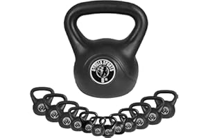 GORILLA SPORTS® Kettlebell - Poids de 2 à 20 kg, Individuel/Ensemble, avec Poignée, Plastique, Avec/Sans Support, Noir - Haltère à Boule, Bouilloire de Poids, Musculation, Entraînement, pour Fitness