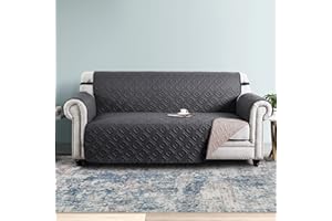 IR IMPERIAL ROOMS Imperial Rooms Sofa Cover 3 Seater Quilted Sofa Slipcovers – Reversible Adjustable Elastic Straps Sofa Covers Waterproof Sofa Protectors From Pets & Kids (Dark Grey-Beige)