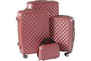 SSO Travel Luggage Set of 4 Piece Lightweight ABS Hard Shell Suitcases with 4 Spinner Wheels and Combination Lock 20" 24" 28" Suitcase + 12" Beauty Case (Rose Gold/Pink)