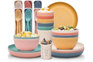 PIXESTT 61 Pièces Vaisselle Camping, Un Ensemble D'Ensemble De Pique-Nique Contient 61 Vaisselle, 6 Couleurs De Kit Pique Nique Conviennent Aux Repas En Famille, Aux Pique-Niques Et Au Camping.