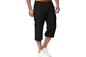 LVCBL Men's Summer Loose Casual Linen Shorts with Pockets Elasticated Waist Casual Trousers