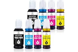 LeciRoba E-104 für epson 104 103 102 Ecotank Multipack use with ET-2710 ET-2711 ET-2712 ET-2714 ET-2715 ET-2720 ET-2721 ET-2726 ET-2810 ET-2815 ET-2820 ET-2821 ET-2825 ET-2826 ET-4700 ET-4800 (8PK)