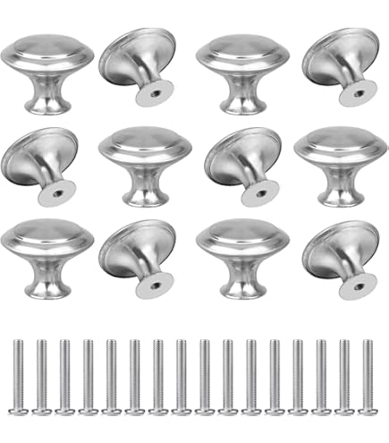 Set 13 Pomelli Per Cassetti In Acciaio Inox - Argento 30mm, Con Piastra Rotonda, Per Mobili - Foto 6