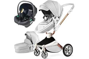 Hot Mom-Passeggino trio,Passeggino 3 in 1 con rotazione a 360 gradi,carrozzina per bambini,con adattatore,Seggiolino sportivo + cestino neonato (grigio3in1)