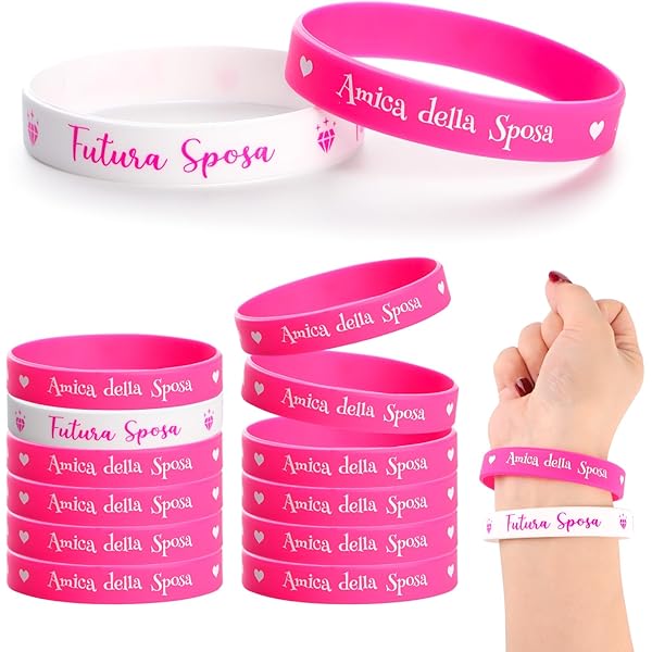 Set Braccialetti Team Sposa - Fascette Elastiche Con Scritta Dorata, Per Addio Al Nubilato, 1 Sposa + 10 Damigelle - Foto 12