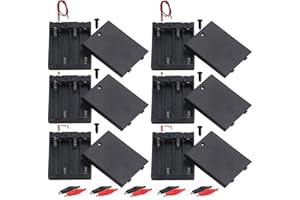 RUNCCI-YUN 6 Pezzi Portabatterie AA 4x 1.5V,Portabatterie Scatola Portabatterie in Plastica con Coperchio Della Custodia Cavo Interruttore ON/OFF + 10 Clip a Coccodrillo
