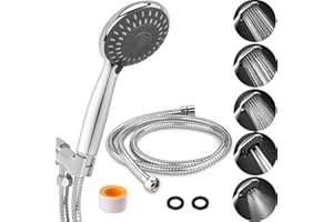 HDOQ Duschkopf, Handbrause 5 Strahlarten Hochdruck mit 1.5M Schlauch Wassersparend Brausekopf Handheld Duschbrause mit Brauseschlauch und Teflonband, Chrom