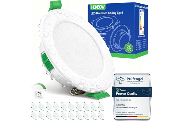 HOMEOW Set med 20 infällbar LED-spotlight, 5 W, infälld LED-spotlight, 68 mm-78 mm, utskärning, varmvit, 2 700K, neutral vit, 4 000K, kall vit, 6 000K, justerbar badrumsplats, IP44, för vardagsrum