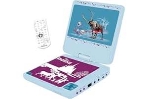 Lexibook, Frozen, Lettore DVD portatile, schermo rotante da 7” per bambini, telecomando, caricatore per auto, porta USB, batteria ricaricabile, blu/viola, DVDP6FZ