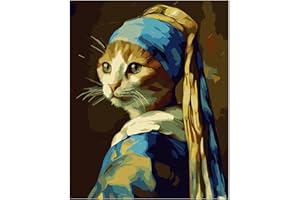 NiArt Paint by Numbers for Adults Beginners, DIY Paint by Numbers on Canvas for Kids, Unframed Oil Painting Kits for Gift Home Wall Decor, 5 Brushes and Acrylic Paint, 16x20 Inch,(Pearl-Earring Cat)