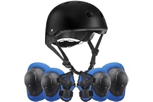 RUNDONG Kids/Youth Helmet and Knee Pads Elbow Pads Wrist Guards Set for Kids Roller Skates, Scooter, Inline Skating, Cycling, BMX Bike, Skateboard, Riding, And Outdoor Extreme Multi-Sports