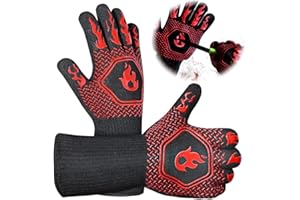 DHKFXKT BBQ Gloves, 1 Pair Oven Mitts Grilling Gloves, BBQ Glove Extreme Heat Resistant, for the Baking, Cooking, Kitchen, fireproof, with Non-Slip Silicone, Pizza Oven Gloves Heat Resistant
