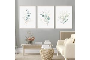 Yangxiaolei cuadros decoracion salon grandes modernos Bohemia Oro Hojas Verdes Acuarela cuadro lienzos laminas decorativos dormitorios pared 40x60cm(15.7x23.6inch) x3 Sin marco