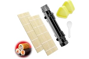 Morocket 6 Pcs Sushi Making Kit, Multifunctional Sushi Maker, Sushi Roller with 2 Sushi Mat, 2 Onigiri Mould, Portable DIY Sushi Production Kit, Premium Sushi Set, for Picnic Travel Party (Black)