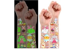 Leesgel Decorazioni Pasquali per Bambini, 12 Fogli Luminosi Tatuaggi Temporanei per Ragazze Ragazze, Stickers Bambini per Caccia alle Uova Pasqua Gadget Compleanno Giochi Festa Regalo
