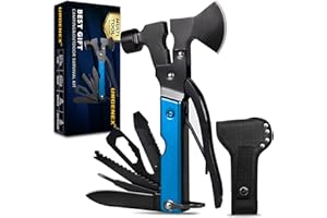 URGENEX Multitool Axe Camping Gear 14 in 1 Stainless Steel Multitool Camping Accessories with Plier Bottle Opener Screwdrivers Gifts for Men (Blue)