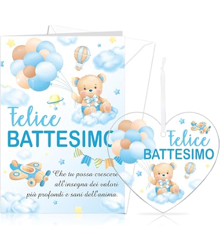 Biglietto Di Auguri Per Battesimo Con Busta | Design Ali D'Angelo E Piuma, Frase 'Tutti I Buoni Auguri' In Inglese, 11,5x17cm