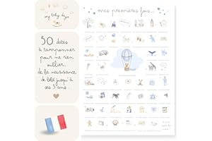 MY BABY DAYS Affiche Premières Fois à Tamponner 'Bébé Bleu' - Cadeau de naissance bébé garcon | decoration chambre bébé garçon | cadeau maman | carte des étapes de bebe (Affiche A3 seule)