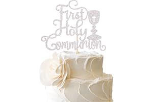 SYKYCTCY 1 Pack First Holy Communion Cake Topper Glitter Baptism Christening Cake Pick God Bless Cake Decorations for First Communion Kids Birthday Baby Shower Wedding Bridal Shower Party Supplies