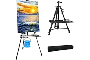 Newzealkids Caballete grande de 50 – 152 cm, de aluminio, lienzo artístico, con bolsa portátil, trípode para pintura y publicidad, color negro
