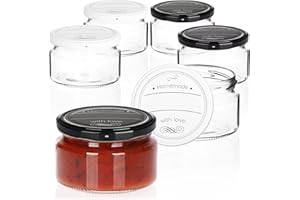 com-four® 6X vasetti per conserva con Coperchio a Vite Homemade with Love in Bianco e Nero - TO Ø 82 mm - Fino a ca. 250 ml