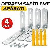Deprem Sabitleme Aparatı, Metal Mobilya Duvar Sabitleyici, Dolap Devrilme &Ouml;nleyici, 20x70x120 mm, 4 Adet, Vida ve D&uuml;bel Dahil
