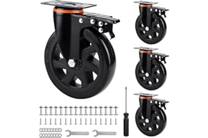 SWAWIS 4 kółka skrętne z hamulcem, kółka do dużych obciążeń 150 mm z akcesoriami montażowymi, kółka meblowe, do dużych obciążeń, poliuretan, obracane o 360°, kółka do kosza plażowego, kółka do mebli