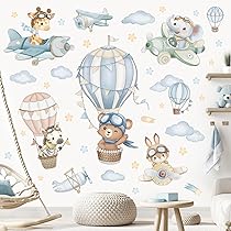 Decowall DA-1406 Adesivi murali Treno di Animali e Mongolfiere