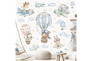 wondever Pegatinas de Pared Globos Aerostáticos Animales Adhesivos Decorativos Avión Oso Elefante Jirafa Vinilos Pared para Habitación Infantiles Niños Bebés Guardería