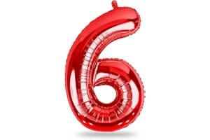 Lingqiang 40 Inch Red Large Numbers Balloon 6, Self Inflating Digit 6 Helium Balloon for 6th Girls Boys, Foil Mylar Big Number Balloons Set 0-9 for Women Men Birthday Party Anniversary Supplies Decor