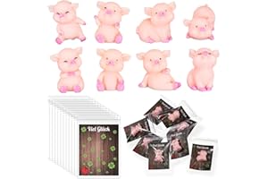 Kasyat 16 Sets Mini Geschenke Rosa Glücksschweinchen inklusive 16 Mini Schwein Glücksbringer Harz Schwein Miniatur Schweinchen 16 Glück Karten 16 Transparente Beutel Rosa Glücksschweinchen Geschenk