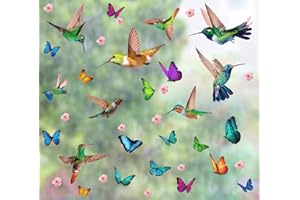 ANHUIB 121 Pcs Birds Window Stickers,Hummingbird Window Clings Anti-Collision Window Clings Decals,Butterflies Wall Decal,Pink Flower Wall Stickers, Animal Wall Decal for Kids Bedroom Nursery Living Room