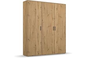 ‎RAUCH MÖBEL Rauch Möbel Voyager Wardrobe, Hinged Door Cupboard, Artisan Oak, Wood, 3 Doors, incl. 1 Clothes Rail 4 Shelves W x H x D 140 x 194 x 53 cm